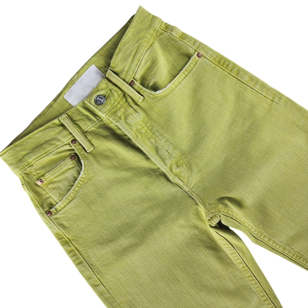 Mother Superior Tomcat Jeans Womens 24 Citron Green Devil May Care Button Fly